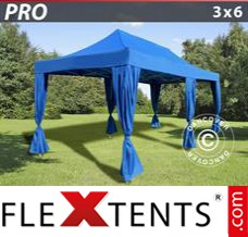 Evenemangstält FleXtents PRO 3x6m Blå, inkl. 6 dekorativa gardiner