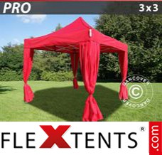 Evenemangstält FleXtents PRO 3x3m Röd, inkl. 4 dekorativa gardiner