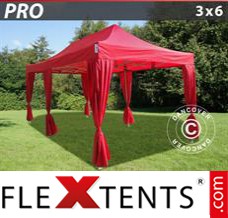 Evenemangstält FleXtents PRO 3x6m Röd, inkl. 6 dekorativa gardiner