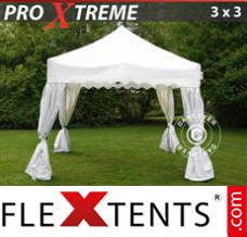 Evenemangstält FleXtents Xtreme "Wave" 3x3m Vit, inkl. 4 dekorativa gardiner