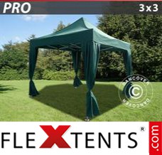 Evenemangstält FleXtents PRO 3x3m Grön, inkl. 4 dekorativa gardiner